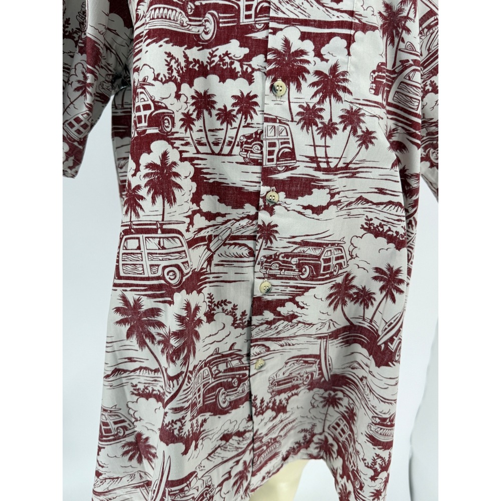 Vintage Go Barefoot Woodie Wagon Surf Mobile Hawaiian Shirt 2XL Tall Burgundy - Picture 6 of 13
